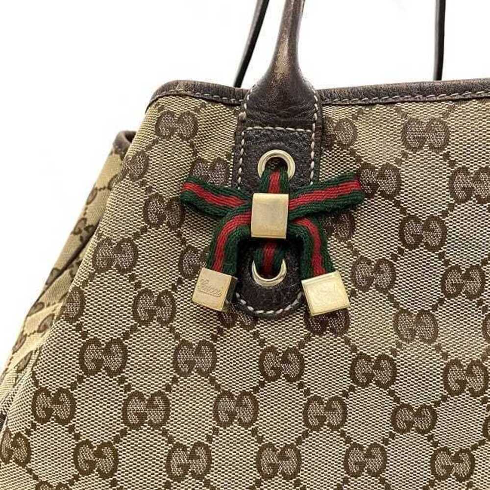 Gucci Shoulder Tote Rion Leather Princy GG Beige Logo Canvas Bag Brown - Picture 8 of 10